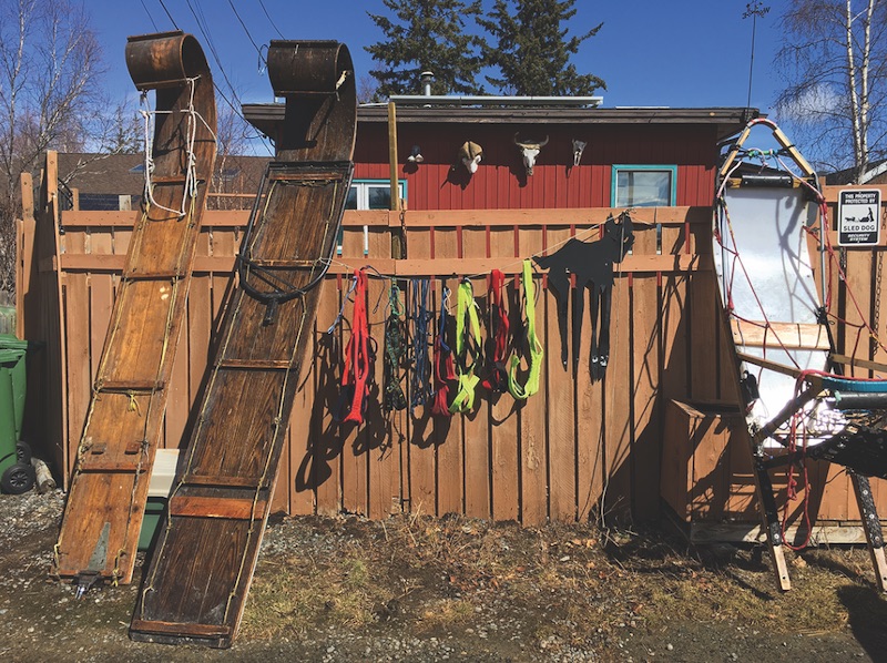 Terry Woolf’s home in Back Bay, complete with an oak dog sledding toboggan. PHOTO BY TERRY WOOLF