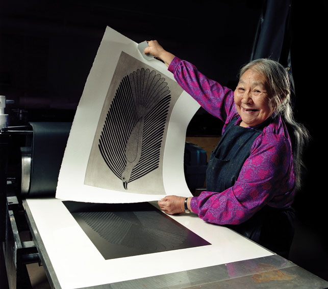 Kenojuak Ashevak (1927 - 2013) worked in graphite, pen and coloured pencil. She also produced soapstone carvings, etchings and stonecut prints. Photo courtesy AGO