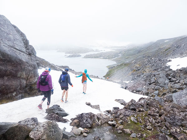 After the summit climb, the trail becomes a lunar-like landscape.