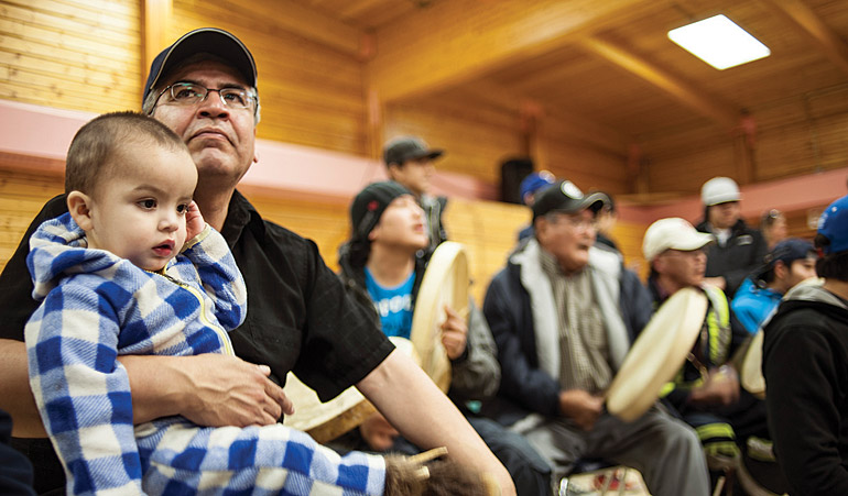 Negotiator Danny Gaudet at a handgames event in Deline. Photo by Tim Edwards