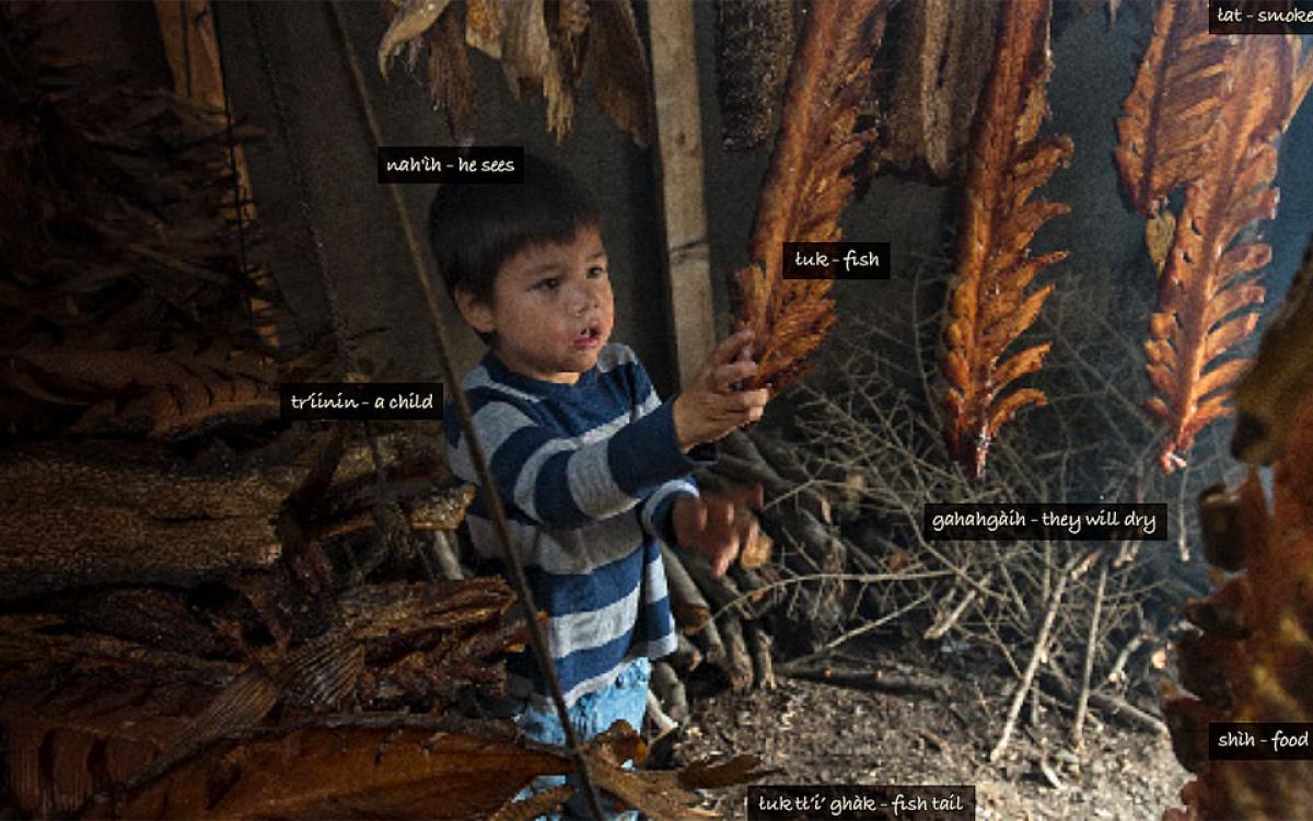 Language learning and teaching has long been a priority of the Gwich’in Social and Cultural Institute. These Gwich’in terms are from their dictionary, prepared in 2003. Photo by Peter Mather