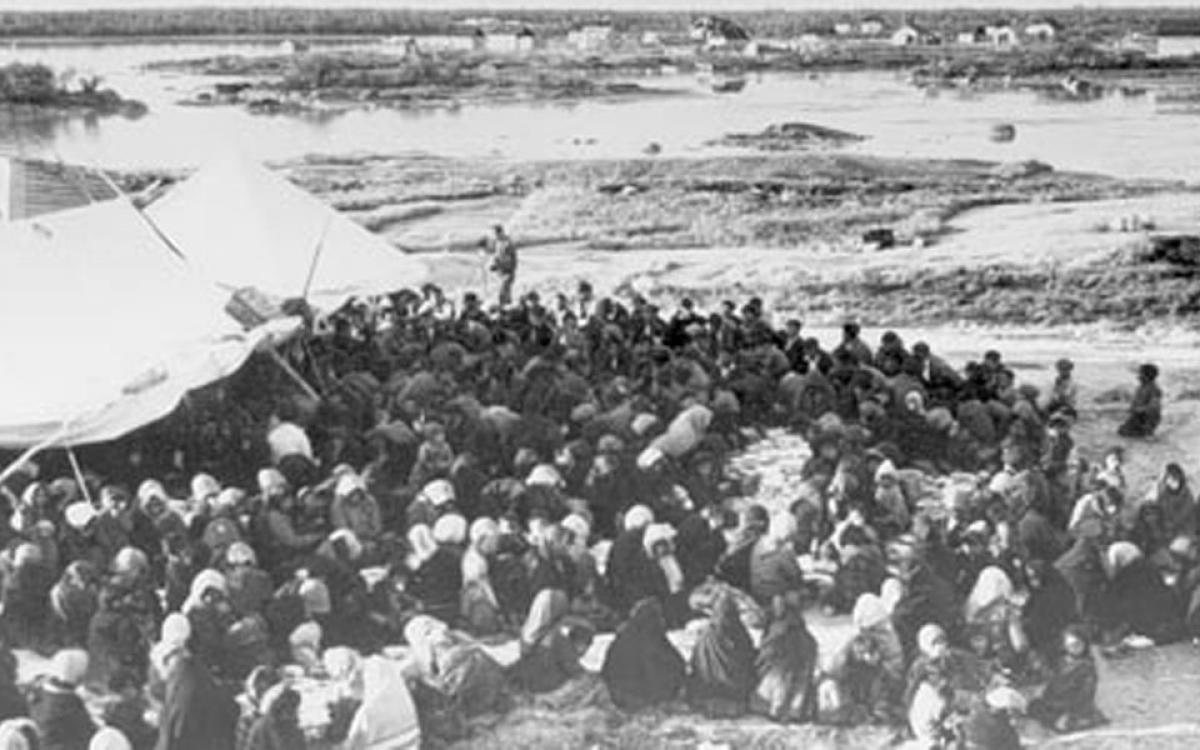 Crowds assemble on Treaty Day in Fort Rae, NWT, in the 1930s. Photo courtesy of Glenbow Museum NA-3844-58