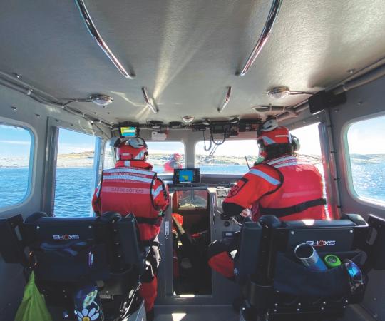 Post secondary students from Rankin Inlet learn through the Inshore Rescue Boat program.