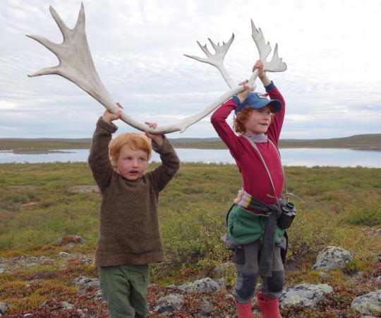 Dwayne Wohlgemuth's kids trying an antler on for size.