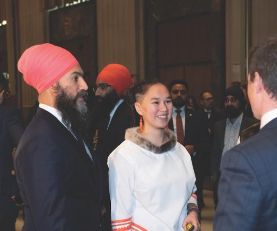  Qaqqaq pictured in Ottawa at her swearing-in ceremeony last October with NDP leader Jagmeet Singh.