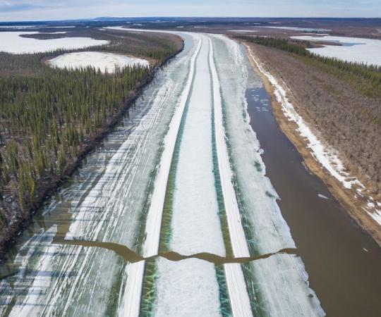 Final breakup of the Inuvik-Tuk ice road. Photo by Kristian Binder
