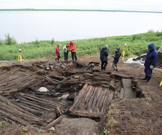 Archeologists excavate one of the houses at Kuukpak, located along the Mackenzie River, earlier this year. Photo courtesy of Max Friesen